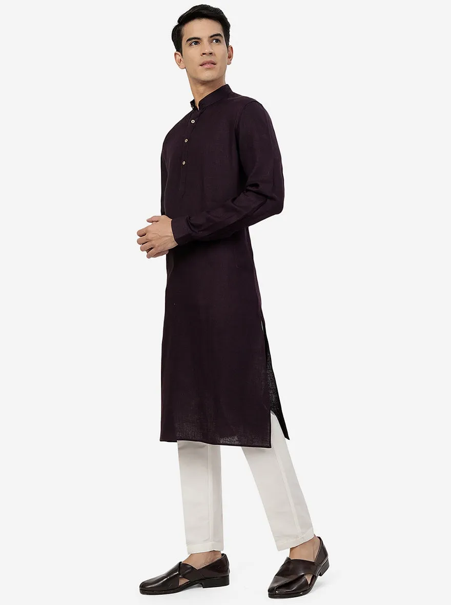 Grape Wine Solid Regular Fit Modi Kurta | JadeBlue
