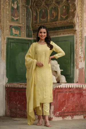 Green Russian Silk Slub Jacquard Suit Set