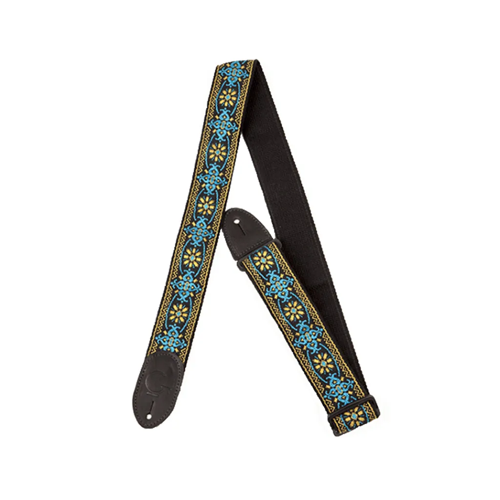 Gretsch G Brand Guitar Strap, Blue/Orange Black Ends