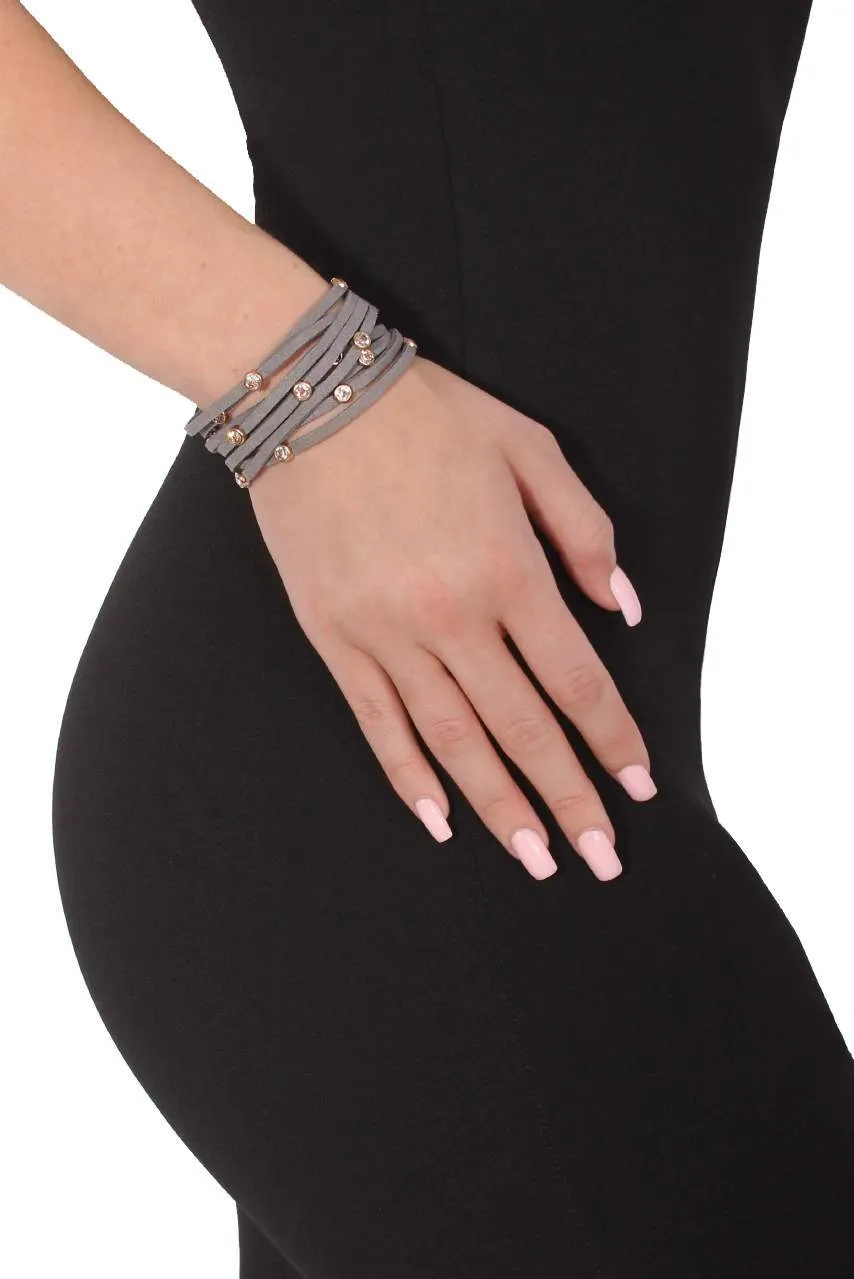 Grey Diamante Studded Wrap Bracelet