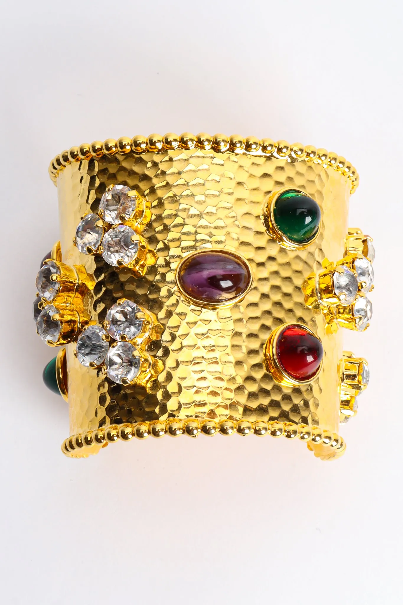 Hammered Cabochon Crystal Cuff I