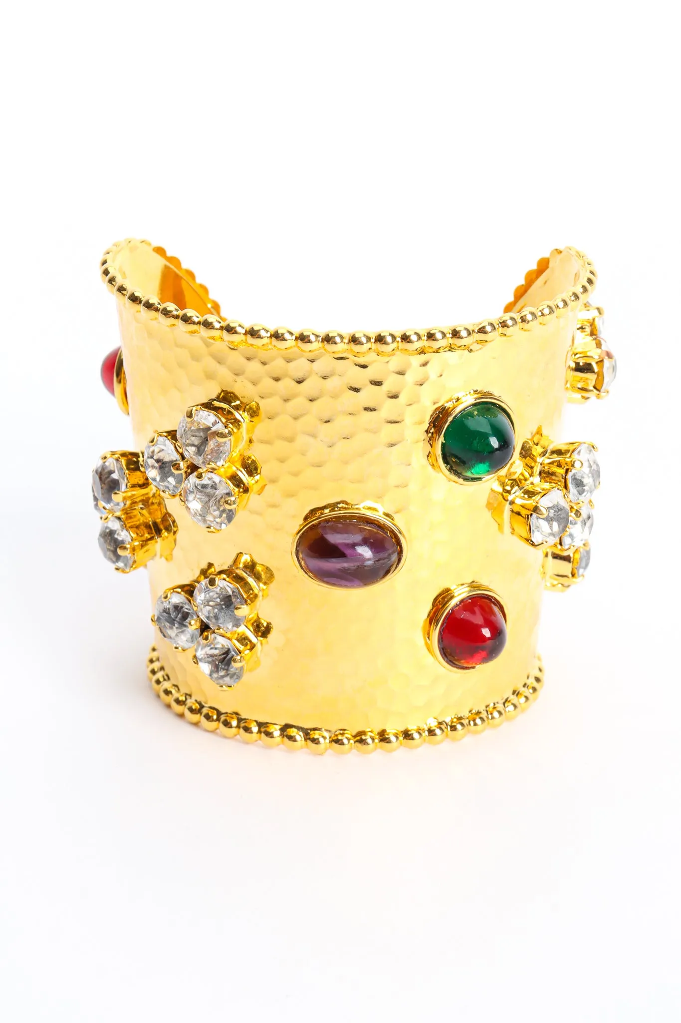 Hammered Cabochon Crystal Cuff I