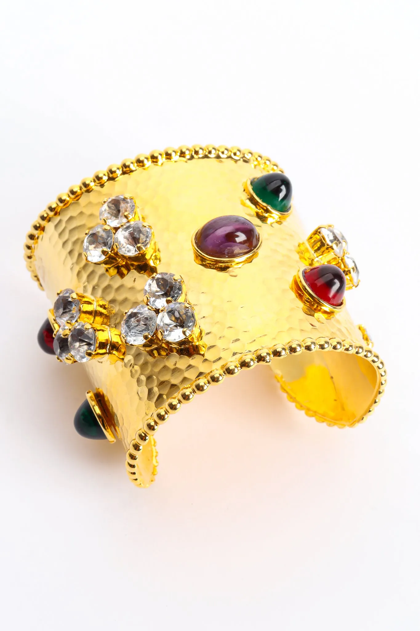 Hammered Cabochon Crystal Cuff I