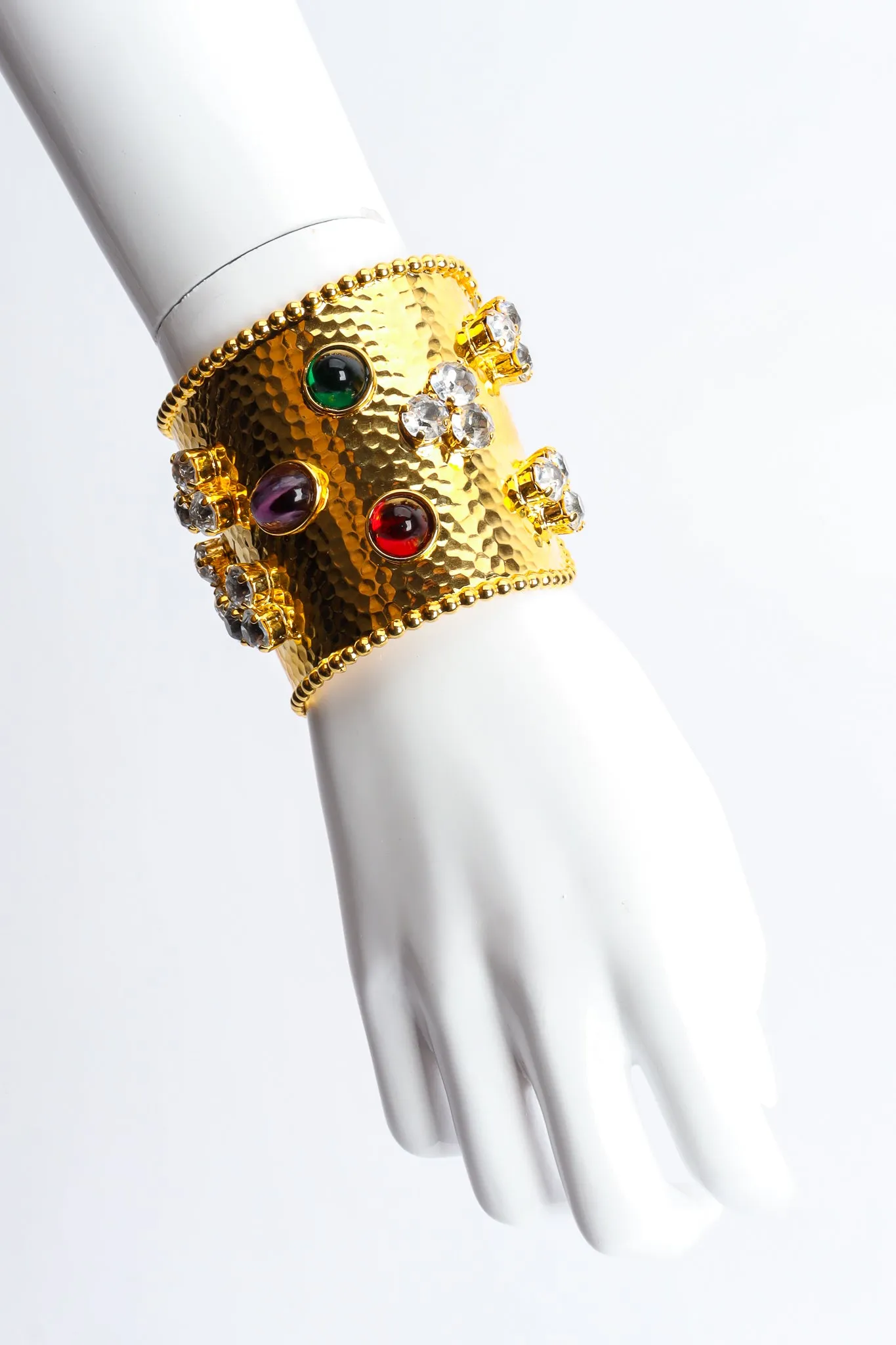 Hammered Cabochon Crystal Cuff I
