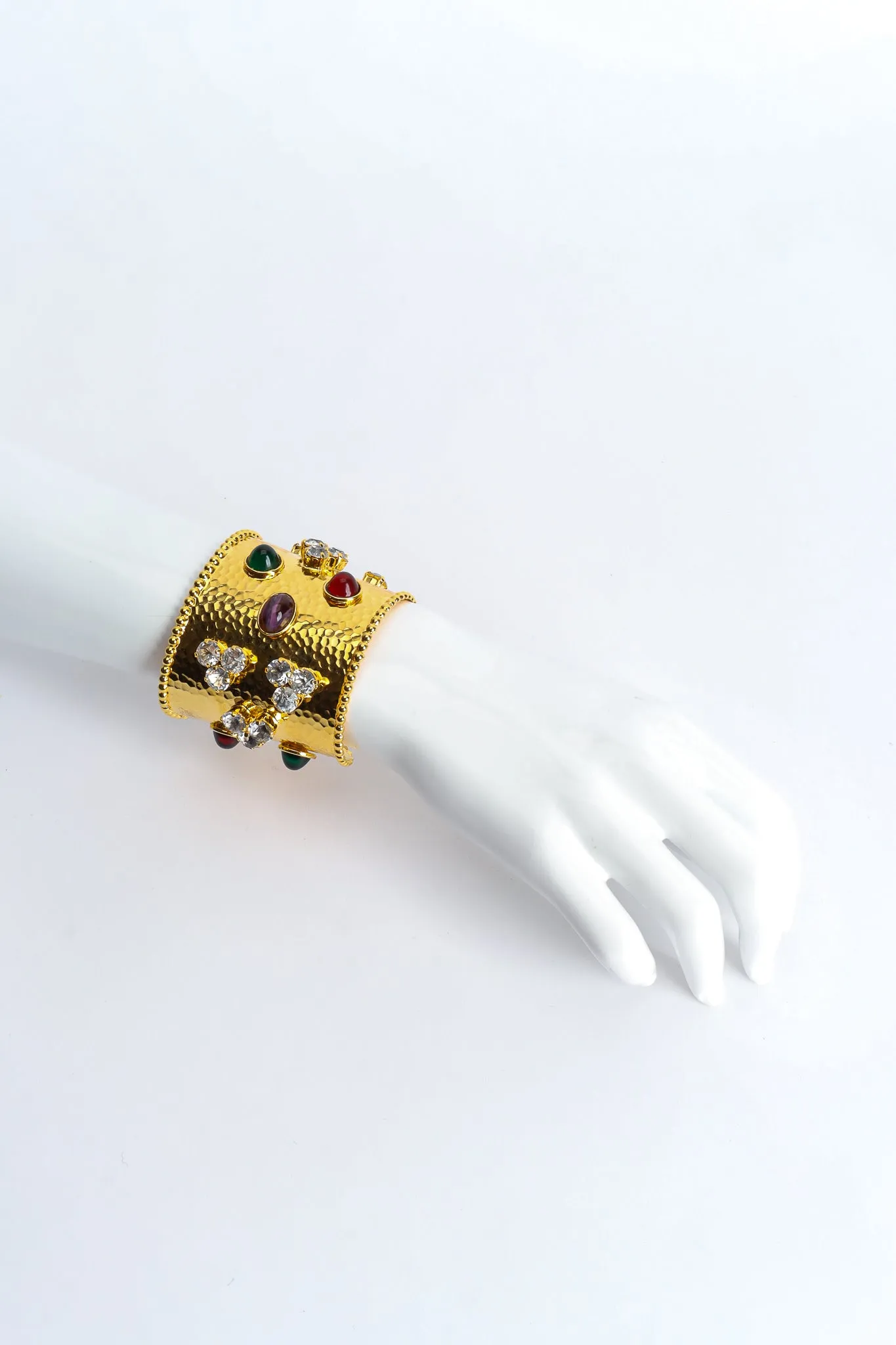 Hammered Cabochon Crystal Cuff I
