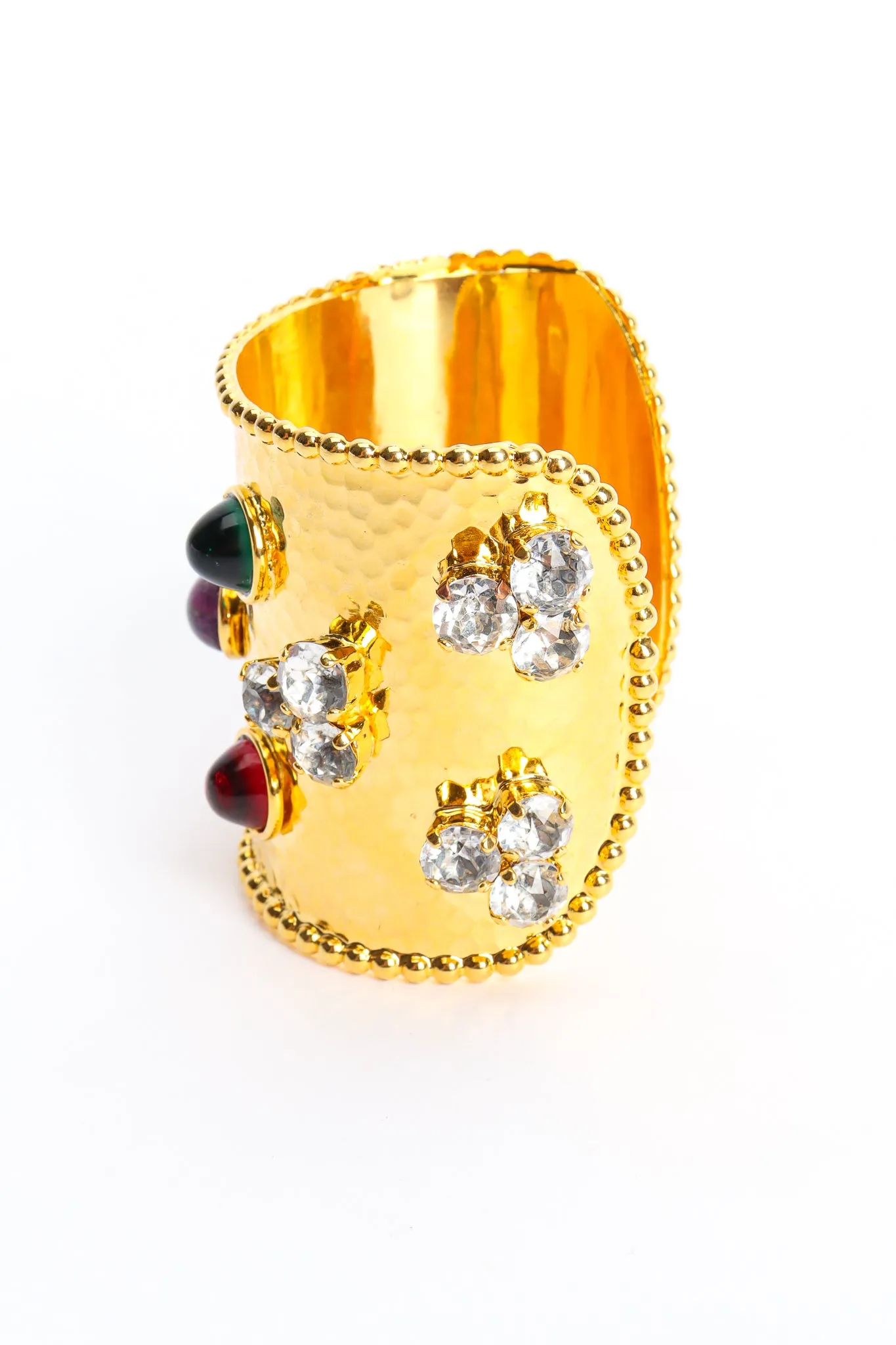 Hammered Cabochon Crystal Cuff I
