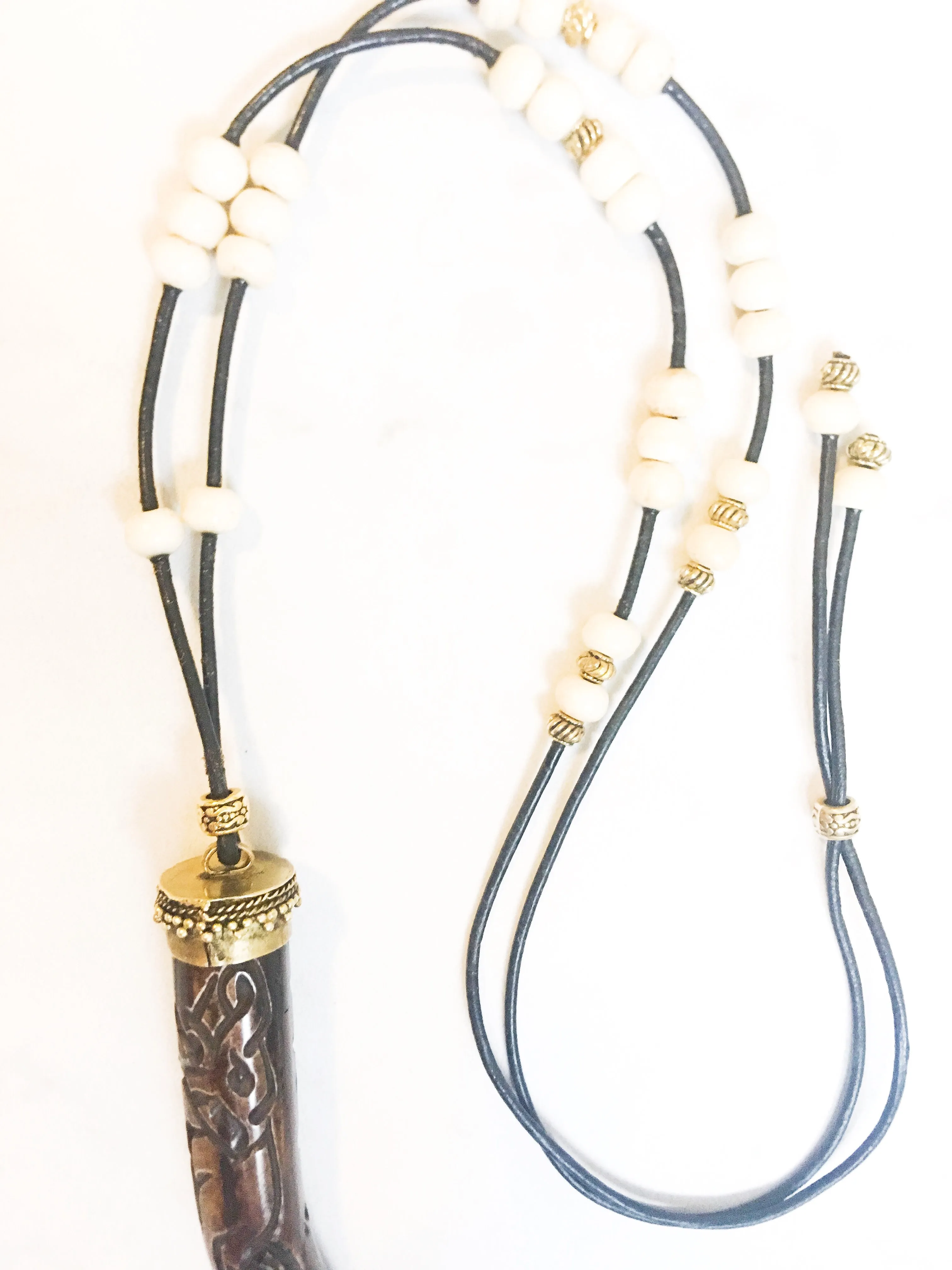Hand Carved Wood Horn Necklace