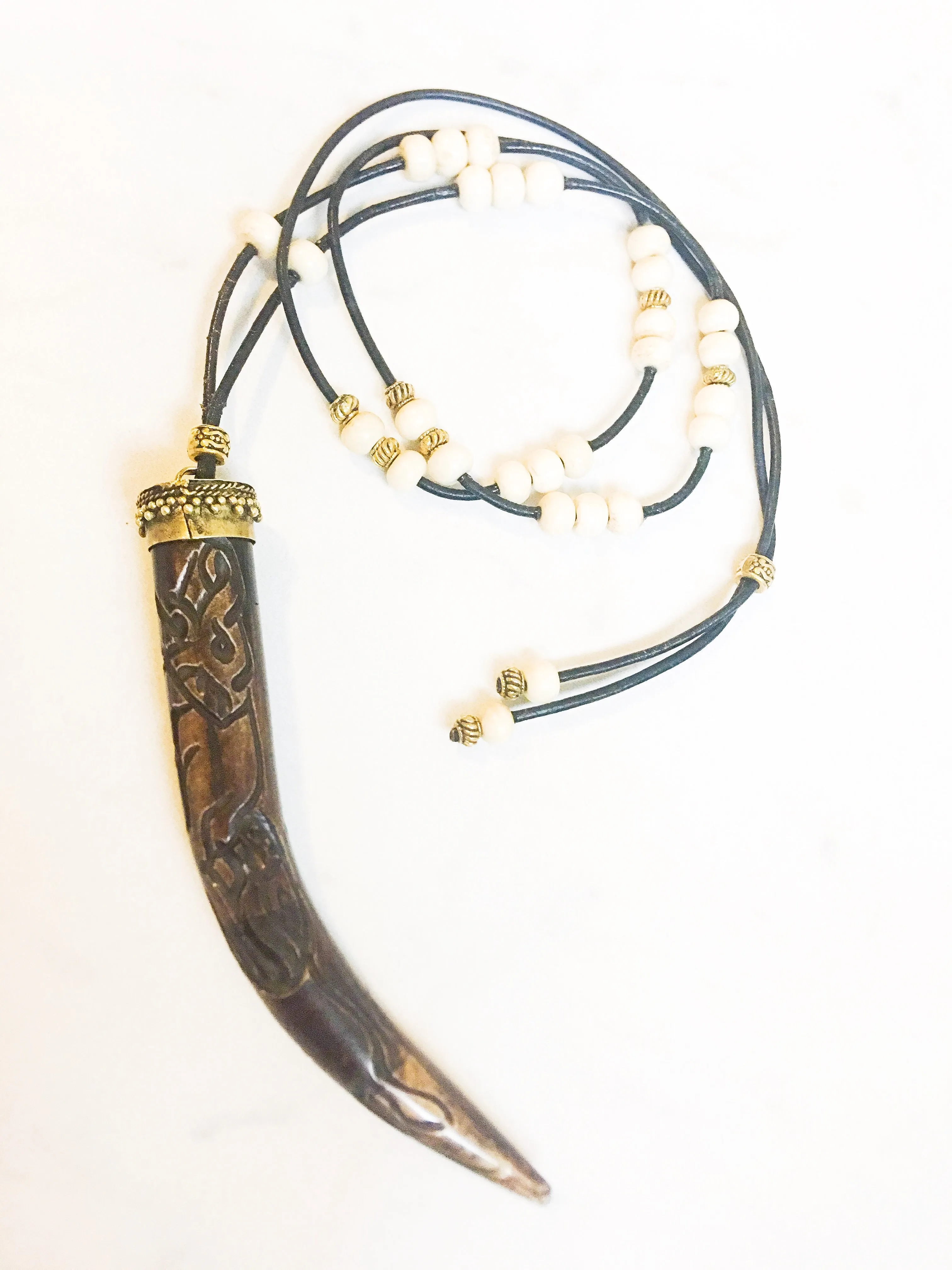 Hand Carved Wood Horn Necklace