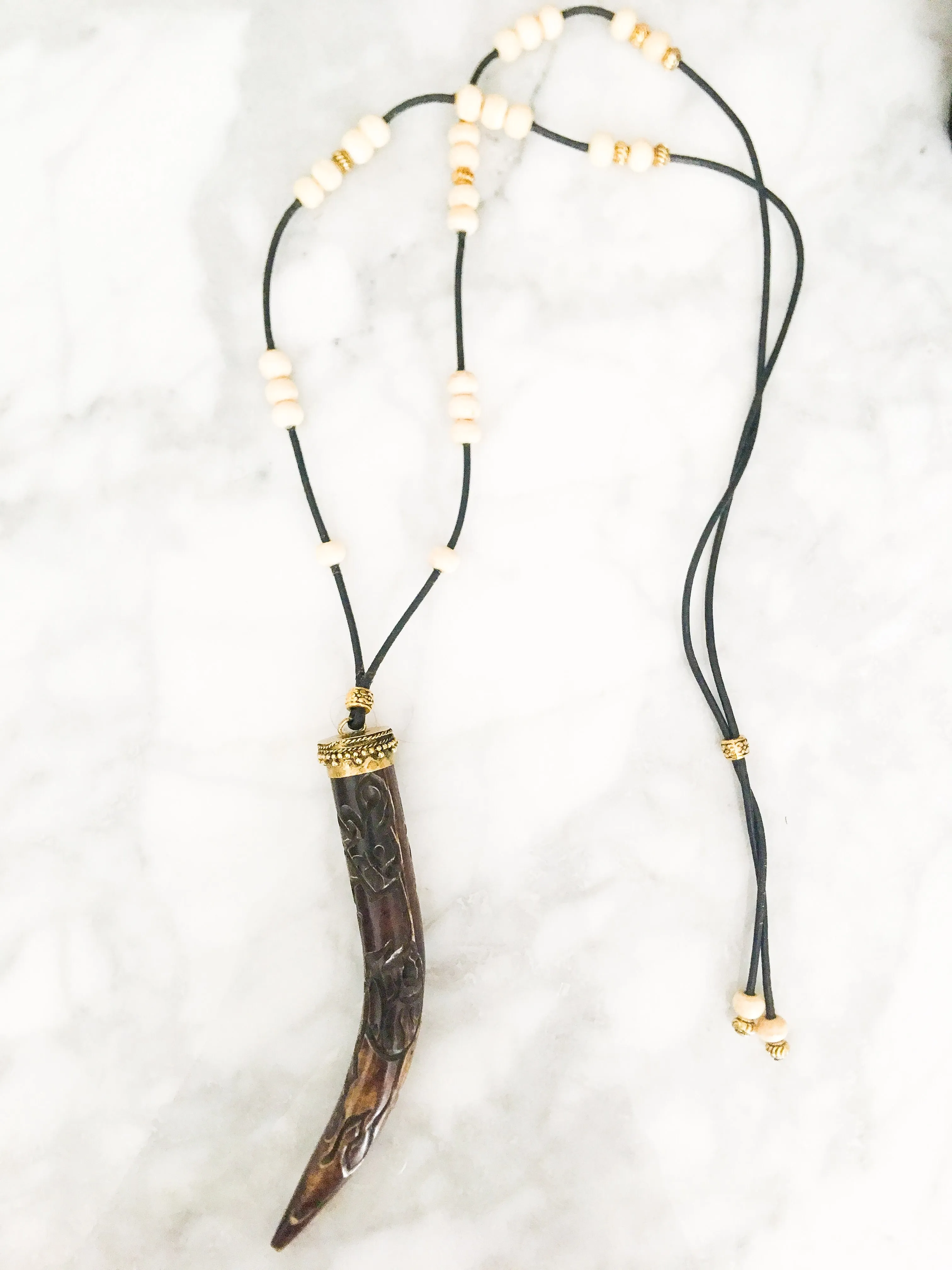 Hand Carved Wood Horn Necklace