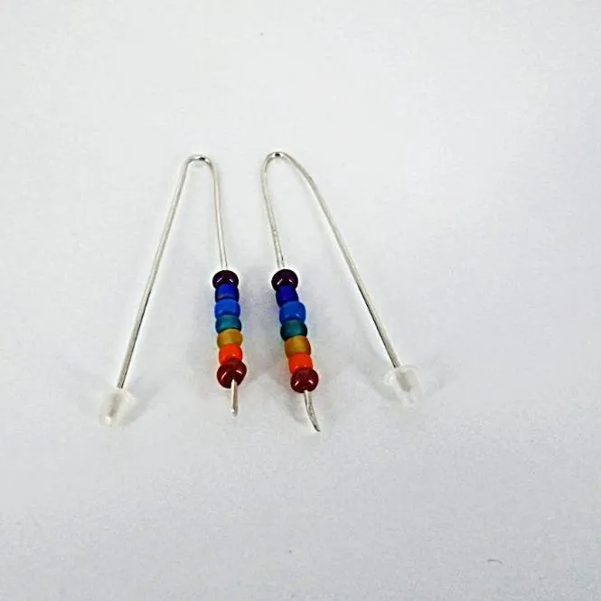 Handmade Handmade Sterling Silver 925 Chakra Earrings – Vibrant Color Glass Beads in Frenchmen’s Style✨