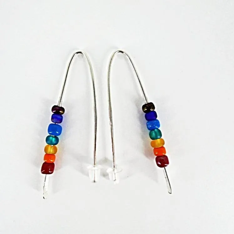 Handmade Handmade Sterling Silver 925 Chakra Earrings – Vibrant Color Glass Beads in Frenchmen’s Style✨