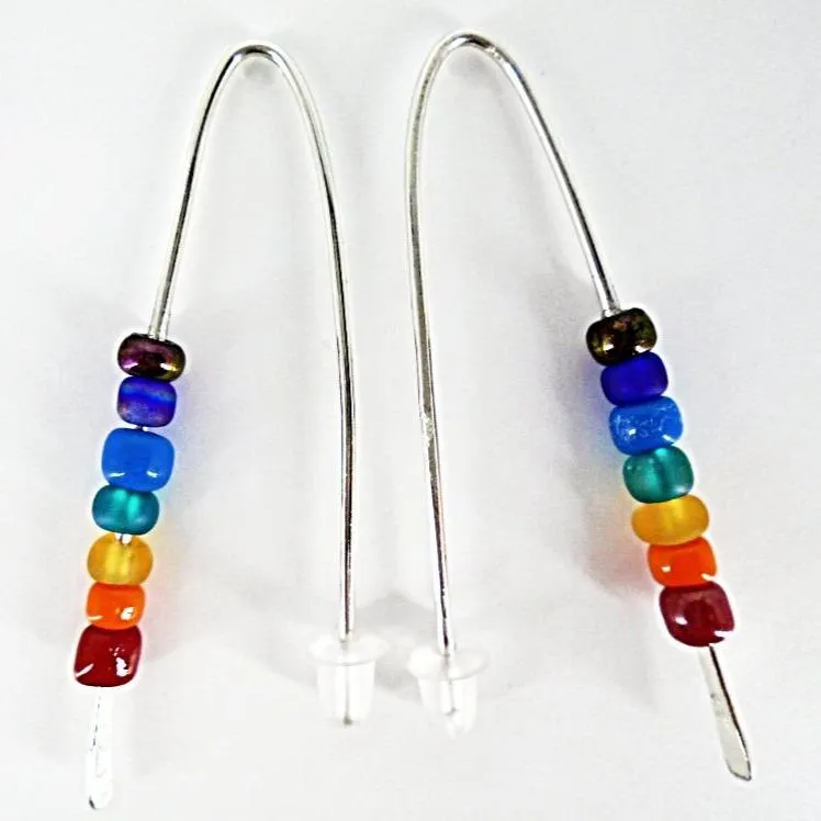 Handmade Handmade Sterling Silver 925 Chakra Earrings – Vibrant Color Glass Beads in Frenchmen’s Style✨