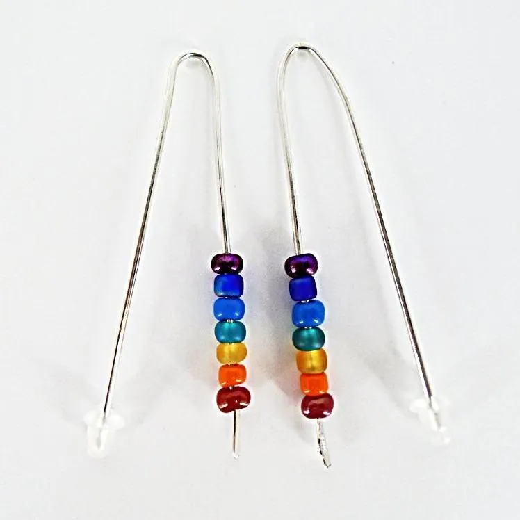 Handmade Handmade Sterling Silver 925 Chakra Earrings – Vibrant Color Glass Beads in Frenchmen’s Style✨