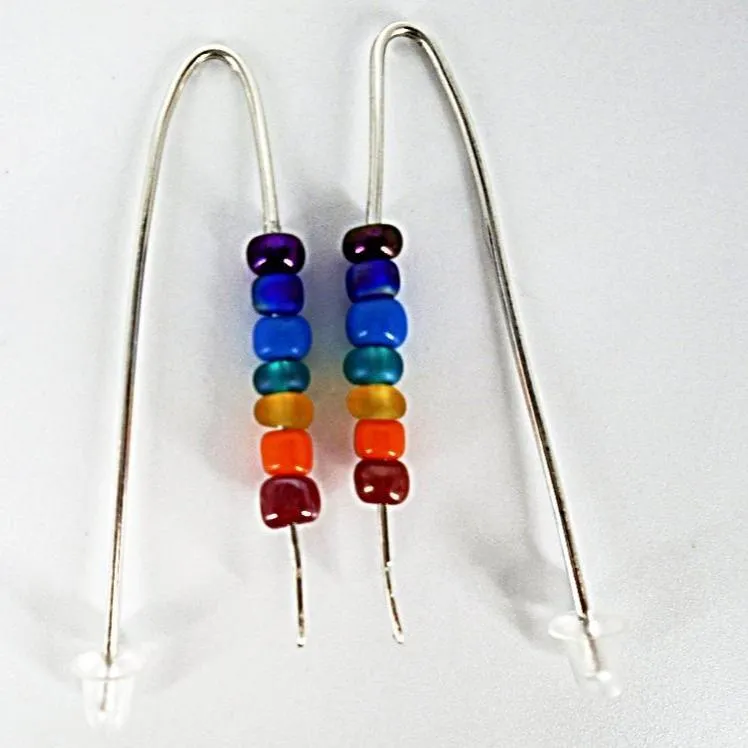 Handmade Handmade Sterling Silver 925 Chakra Earrings – Vibrant Color Glass Beads in Frenchmen’s Style✨