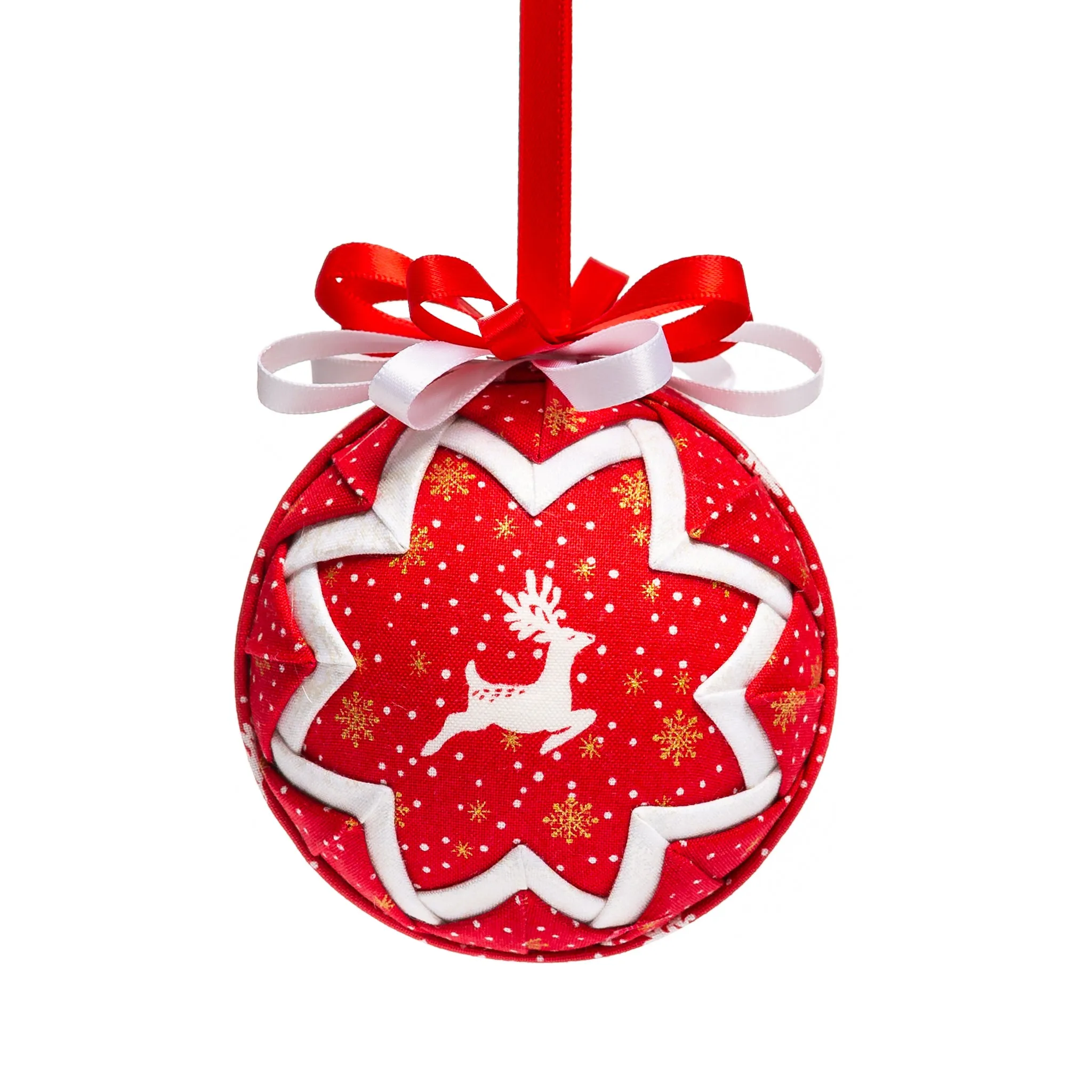 Handmade Heirloom Quilted Reindeer Christmas Ornament #12