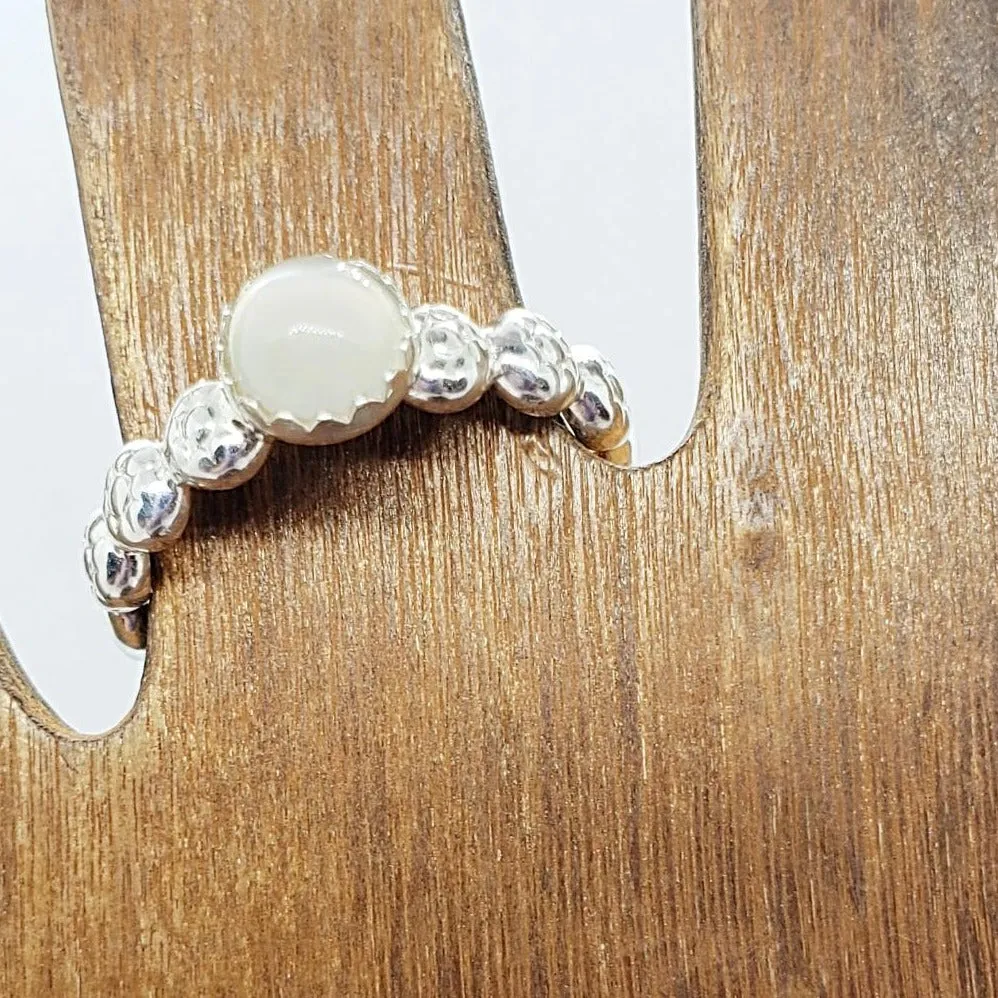 Handmade Sterling Silver .925 Daisy Flower Ring with Moonstone Cabochon | June Birthstone & Healing Gem