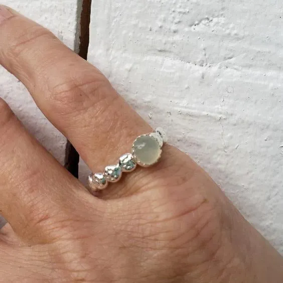 Handmade Sterling Silver .925 Daisy Flower Ring with Moonstone Cabochon | June Birthstone & Healing Gem