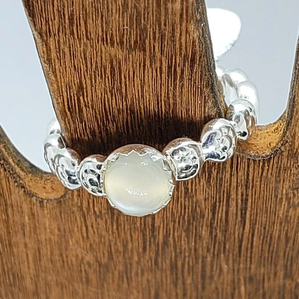 Handmade Sterling Silver .925 Daisy Flower Ring with Moonstone Cabochon | June Birthstone & Healing Gem