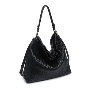 Harley Chevron Quilted Hobo Bag- Black