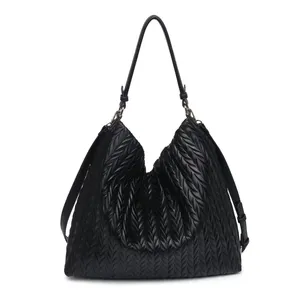 Harley Chevron Quilted Hobo Bag- Black