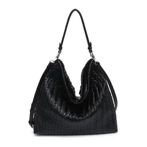 Harley Chevron Quilted Hobo Bag- Black