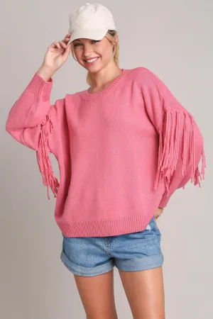 Hazel Blues® | Umgee Fringe Round Neck Long Sleeve Sweater