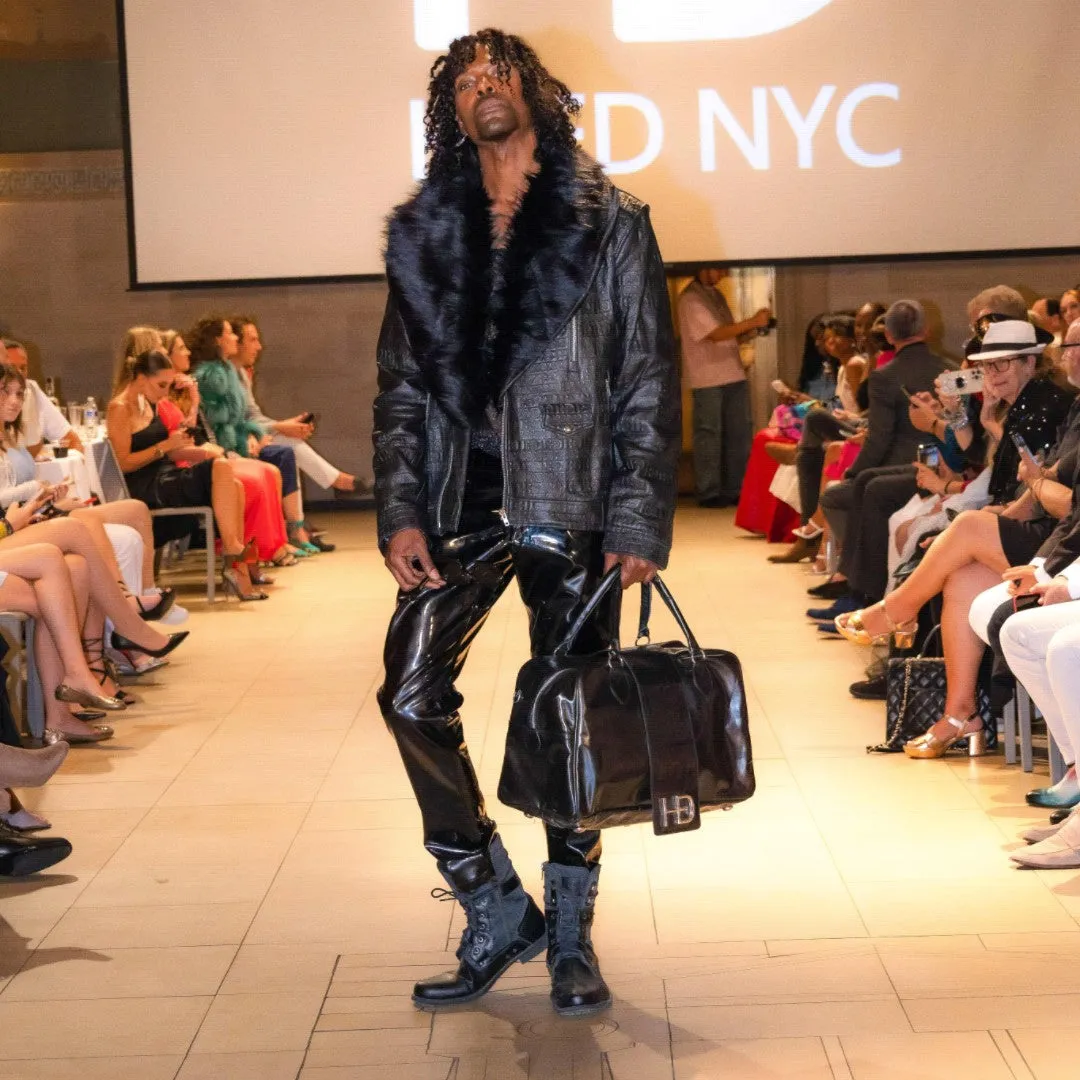HEED NYC Men's Signature Embossed Leather Moto Jacket
