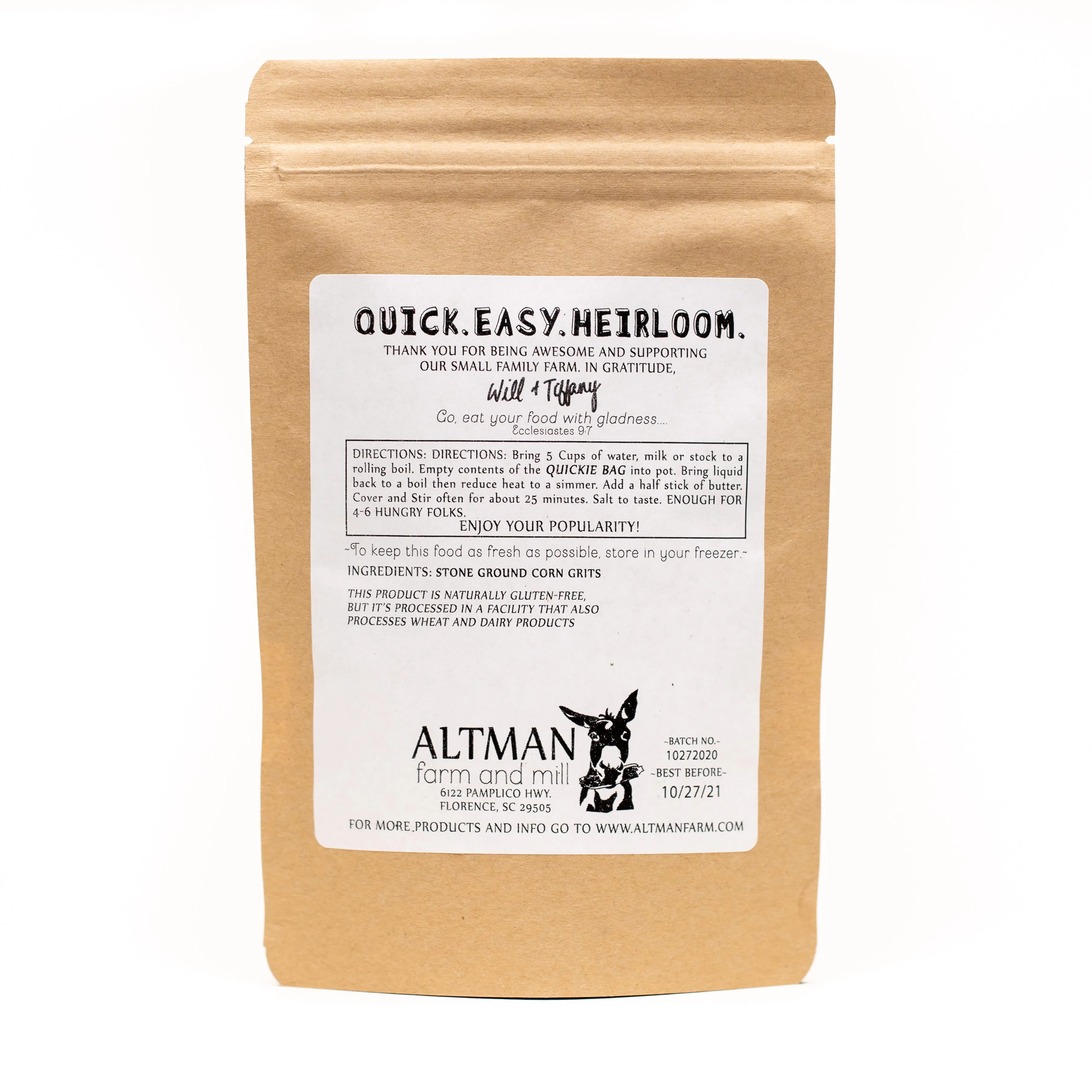 Heirloom Stone Ground Yellow Grits, 6oz.