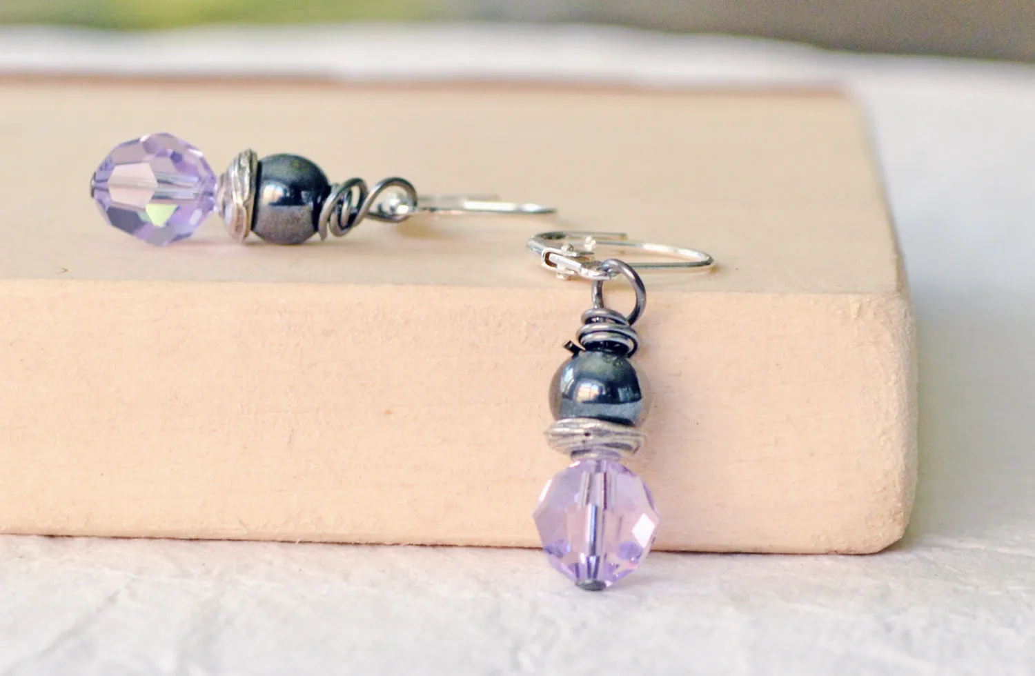 Hematite & Lavender Crystal Magnet Earrings