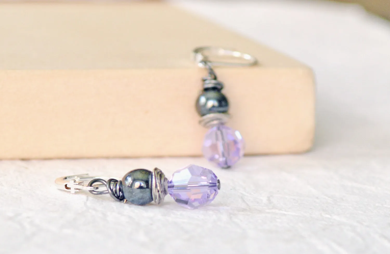 Hematite & Lavender Crystal Magnet Earrings
