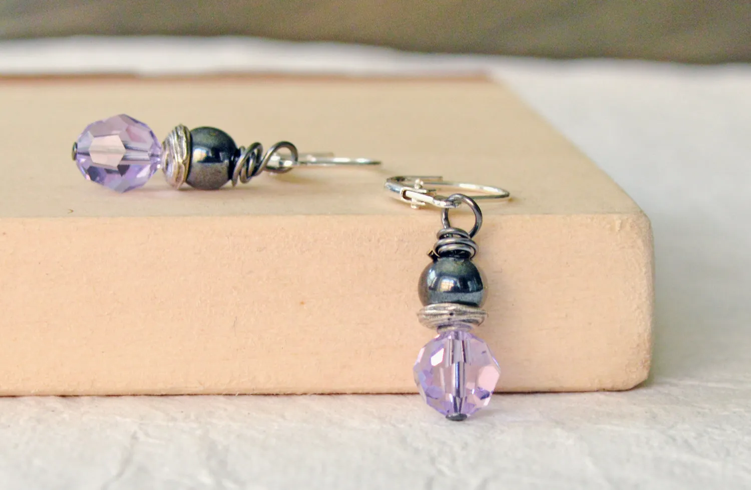 Hematite & Lavender Crystal Magnet Earrings