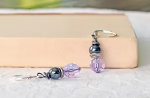 Hematite & Lavender Crystal Magnet Earrings