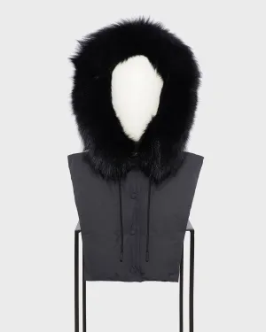 Hooded dickey in quilted technical fabric and fox fur