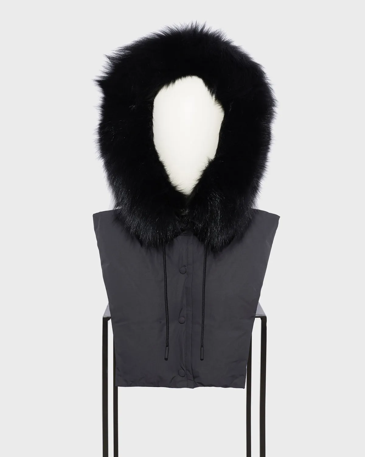 Hooded dickey in quilted technical fabric and fox fur