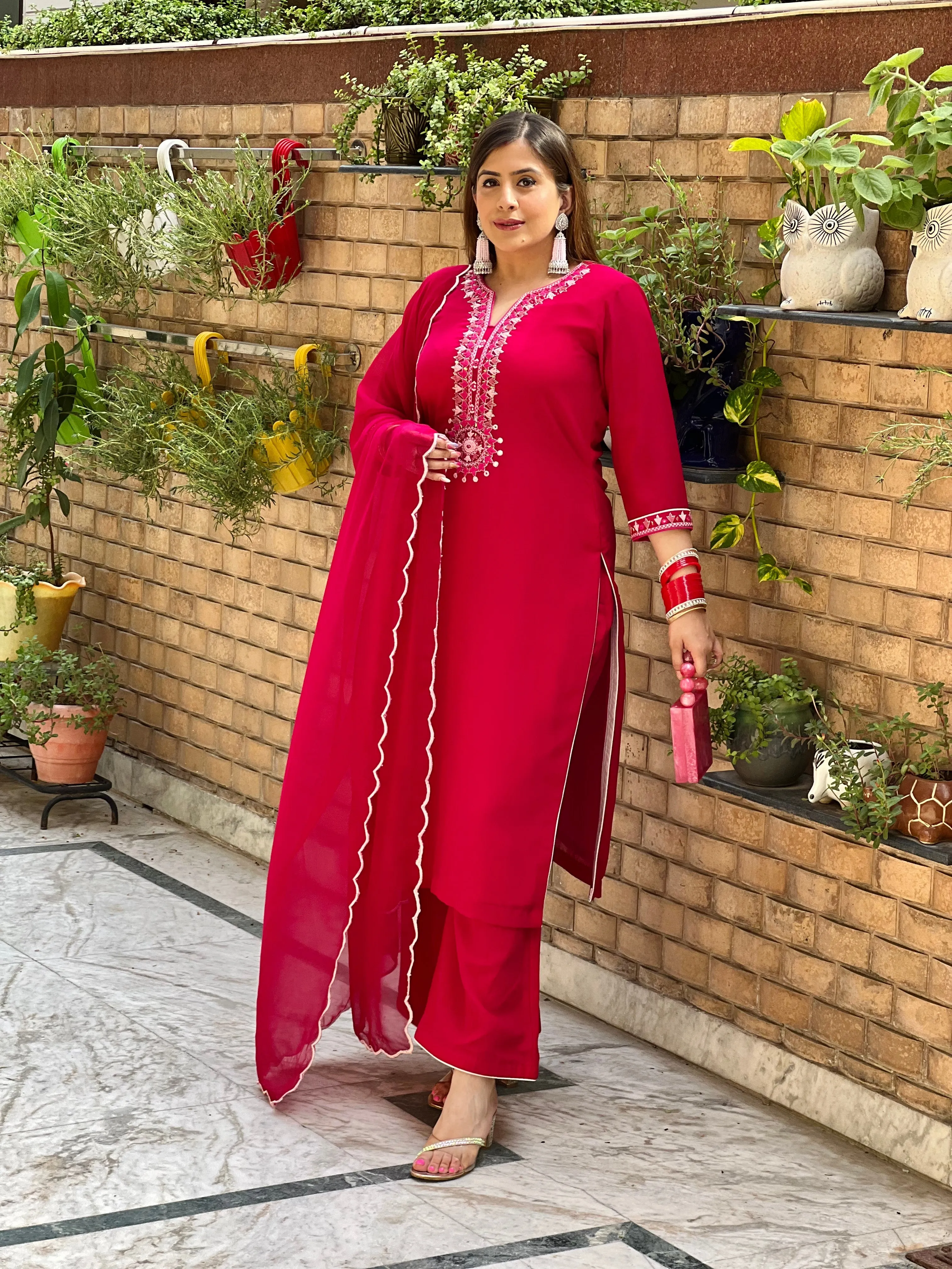 Hot Pink Embroidered Suit