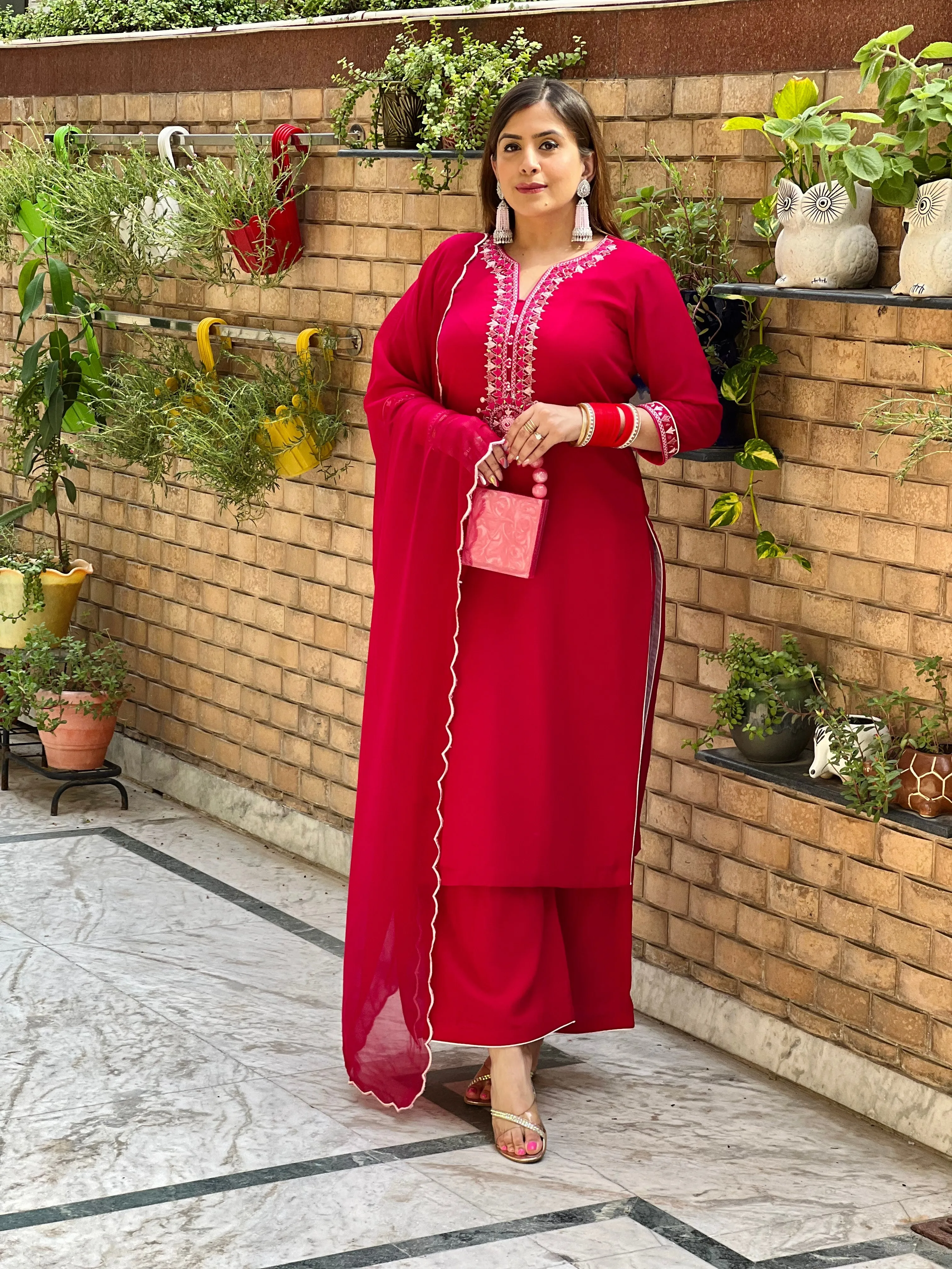 Hot Pink Embroidered Suit