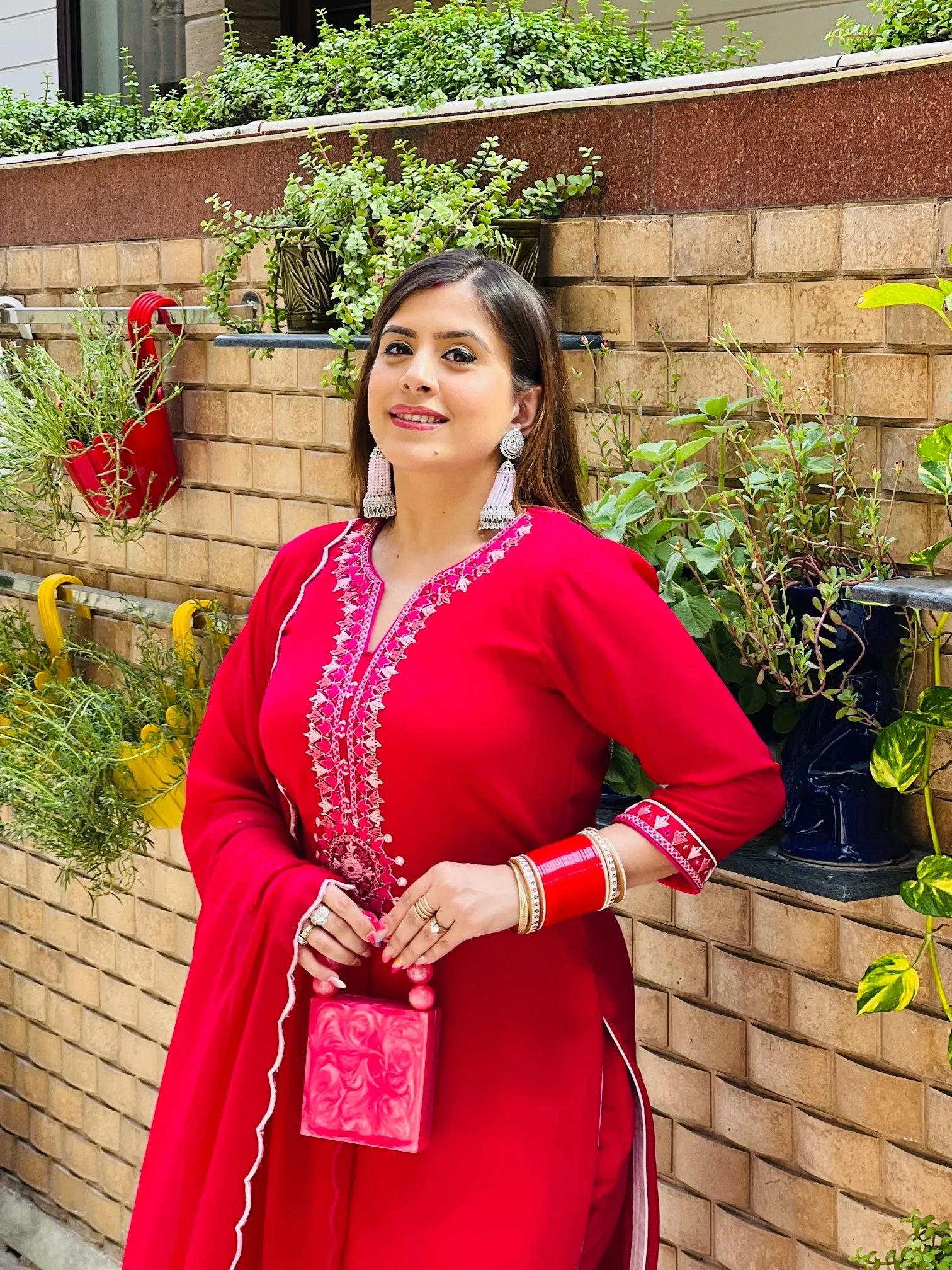 Hot Pink Embroidered Suit