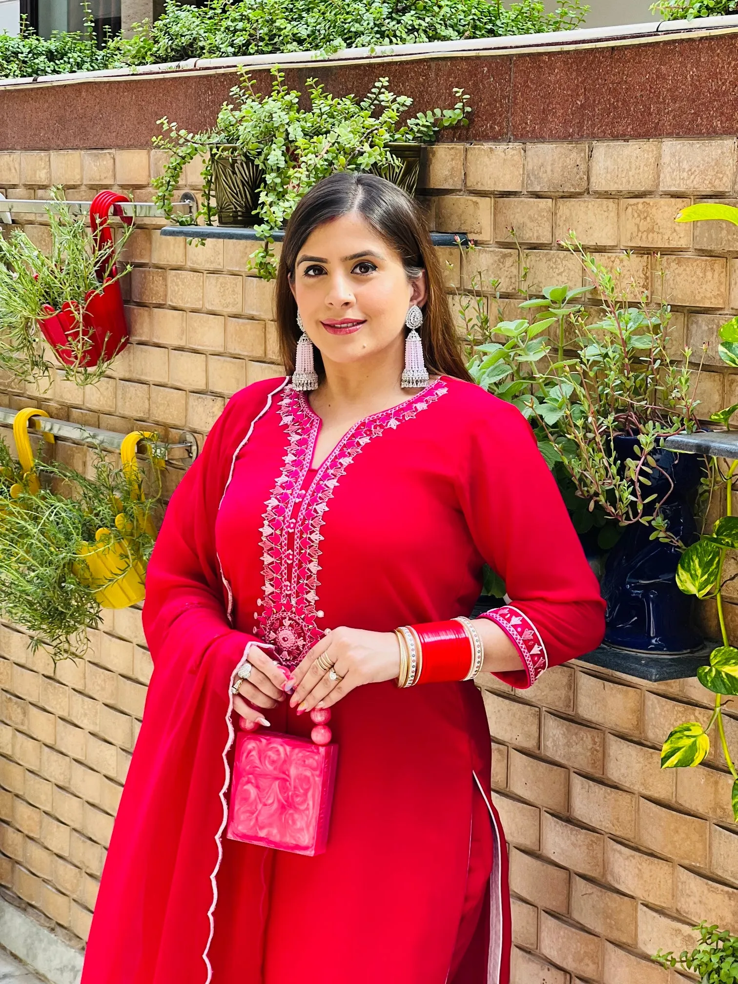 Hot Pink Embroidered Suit