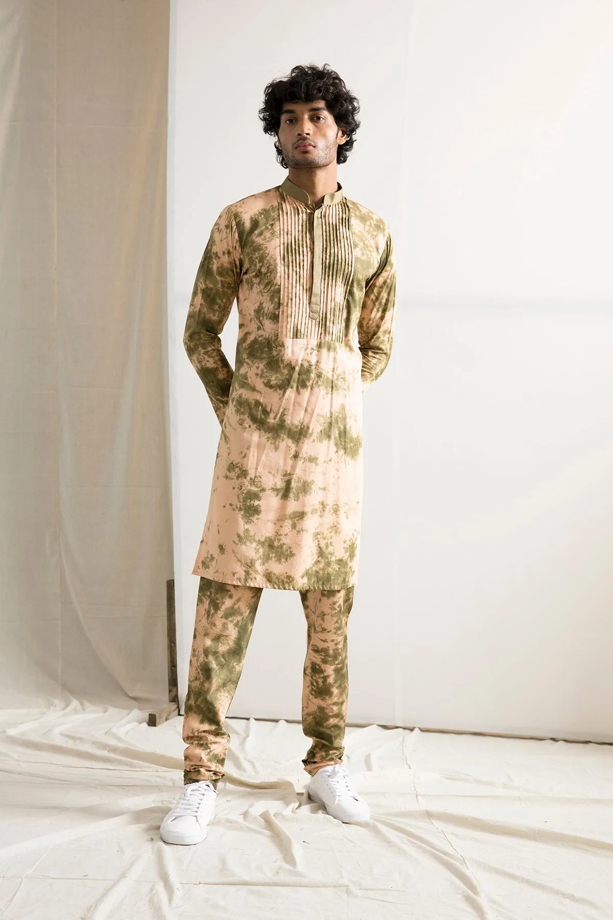 Jalen - Green Quilted Jacket with Tie & Dye Kurta Set
