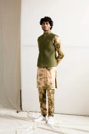 Jalen - Green Quilted Jacket with Tie & Dye Kurta Set