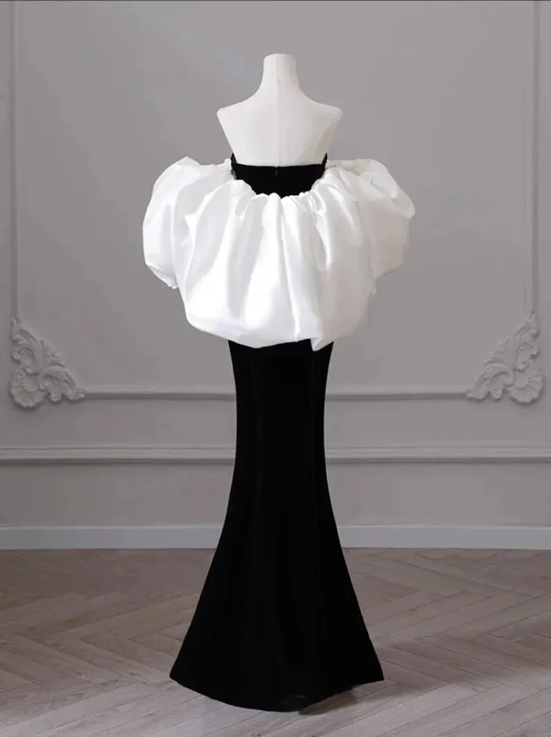 JazzHer Black Velvet Tube Mermaid Dress
