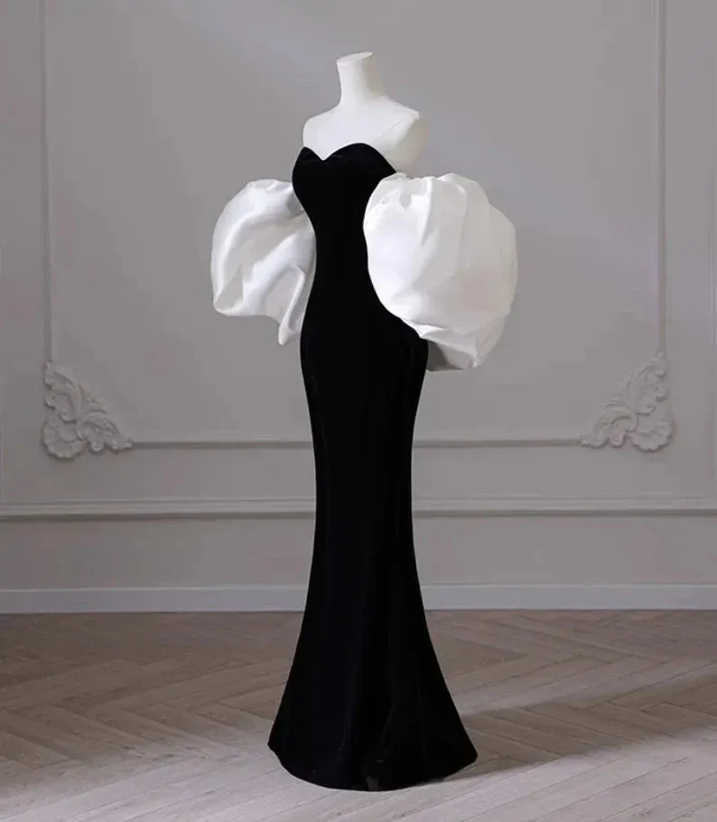 JazzHer Black Velvet Tube Mermaid Dress