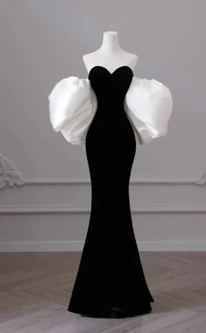 JazzHer Black Velvet Tube Mermaid Dress