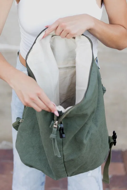 Kai Asymmetric Canvas Hobo Bohemian Backpack