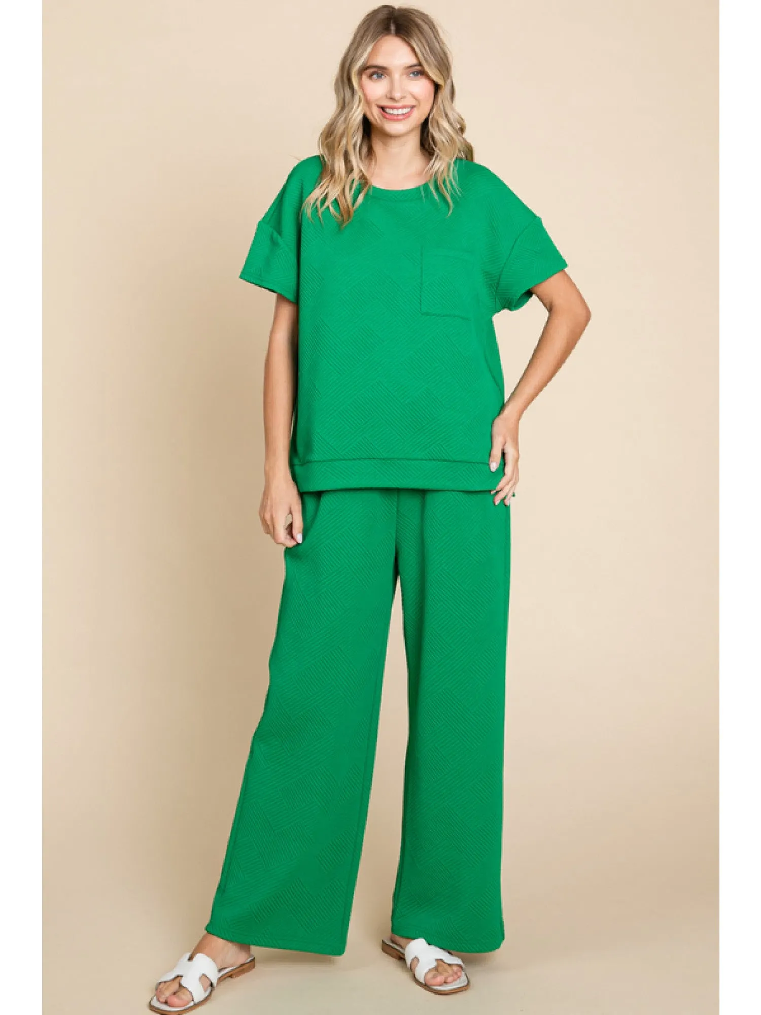 Kelly Green or Black Pocket Quilted Pant Set