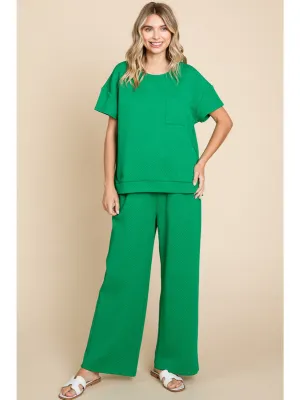 Kelly Green or Black Pocket Quilted Pant Set