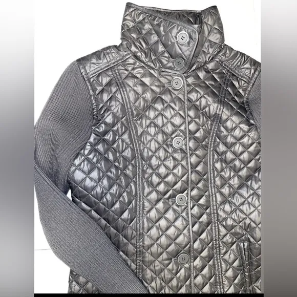 KENNETH COLE QUILTED JACKET MIX STITCH WOMEN GRAY COLOR BUTTON FRONT SIZE SMALL