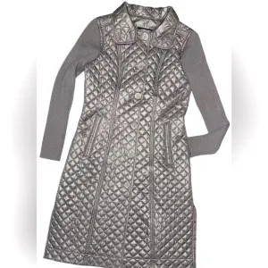 KENNETH COLE QUILTED JACKET MIX STITCH WOMEN GRAY COLOR BUTTON FRONT SIZE SMALL