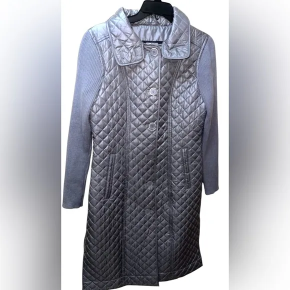 KENNETH COLE QUILTED JACKET MIX STITCH WOMEN GRAY COLOR BUTTON FRONT SIZE SMALL