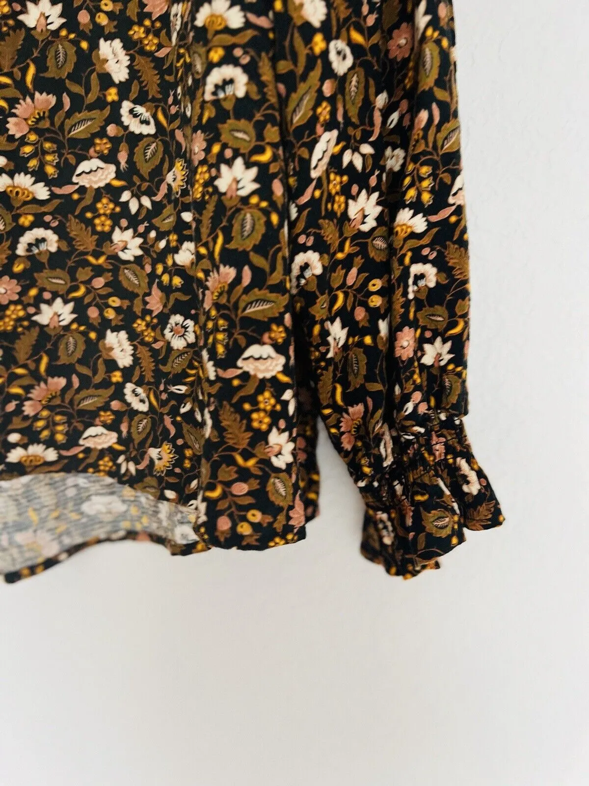 KNOX ROSE Floral Pullover Blouse Sz XL Tie Neck Long Sleeve Tunic Top Boho